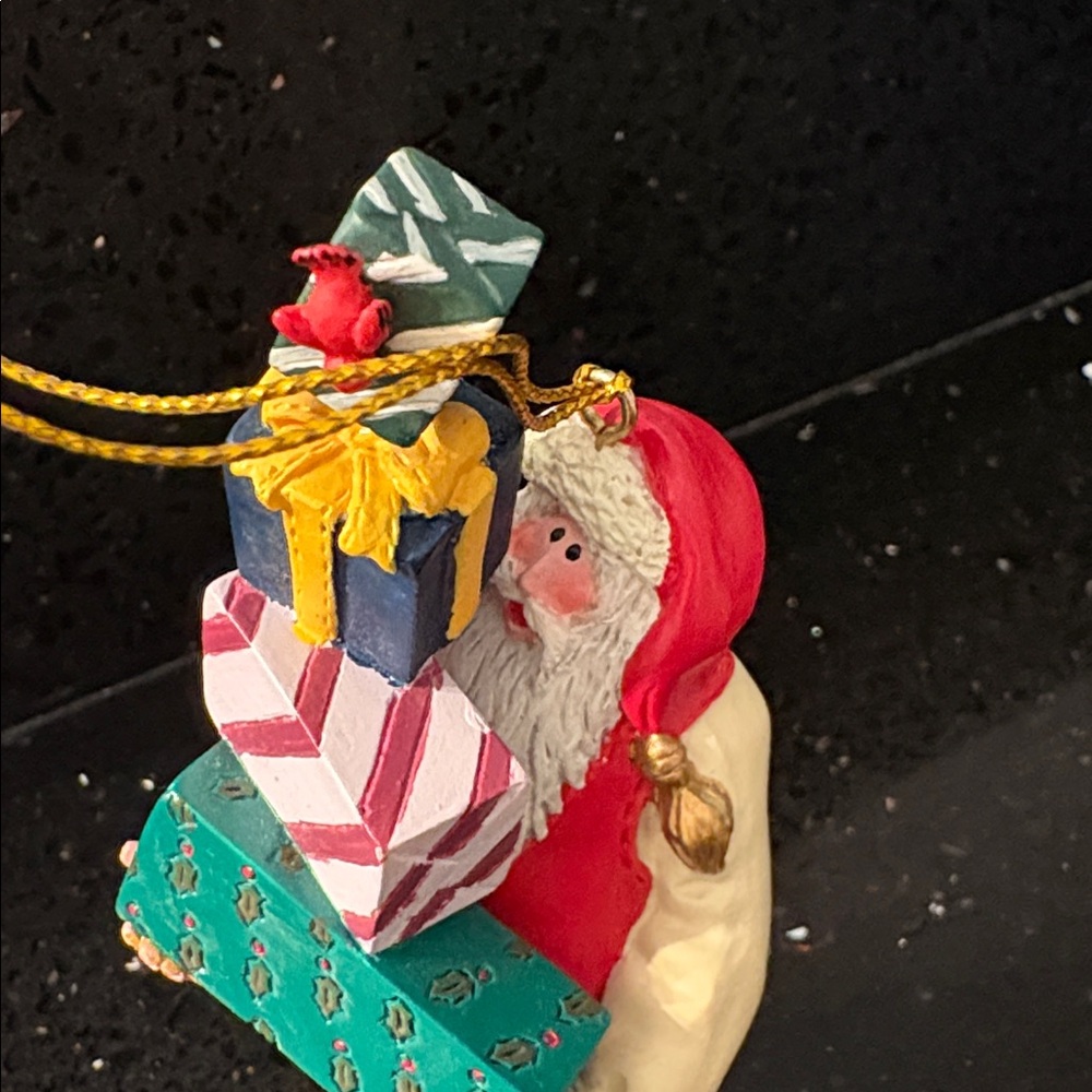 2 Santa Ornaments: Hallmark Keepsake Woodland Santa & Santa w Presents Stack - Picture 8 of 8